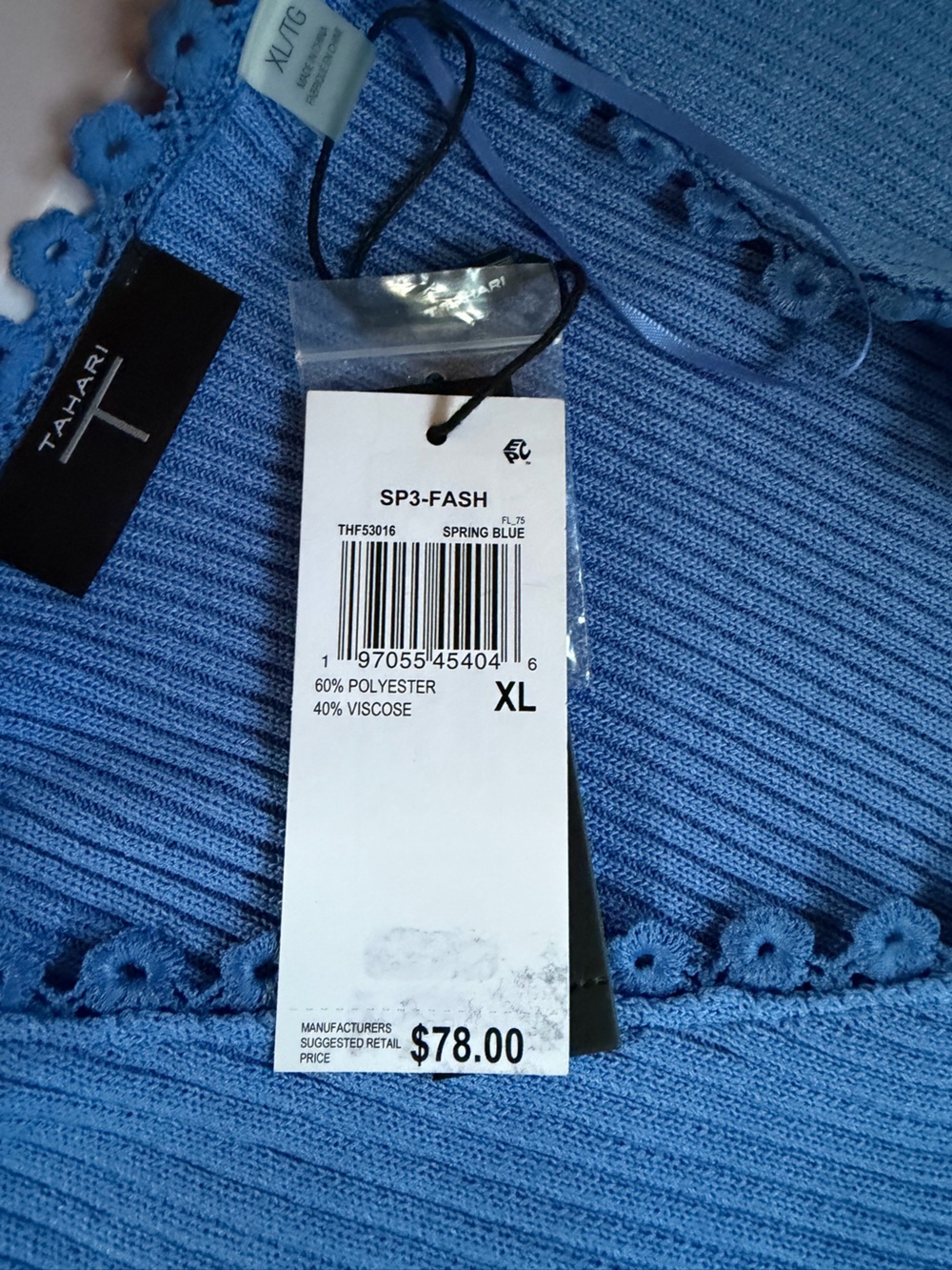 Tahari Bright Blue Ribbed Button-Front Top - Picture 5 of 9